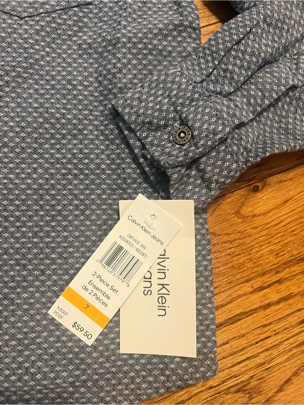 Calvin Klein Boys' Gray Micro-Print Button-Down Shirt Sz 7 NWT